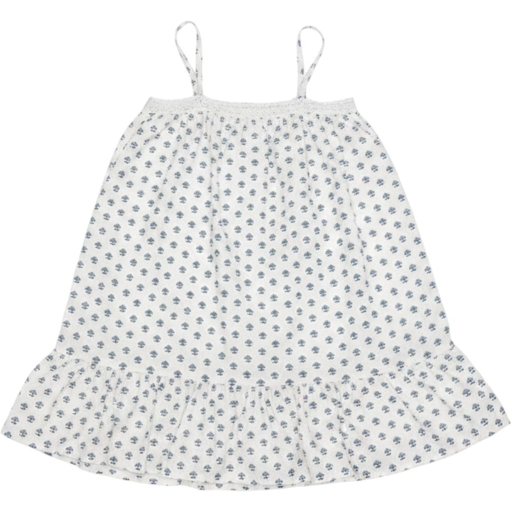 Petite Plume Nightgown Kids Size 8 White Blue Floral Block Print Sleep Dress